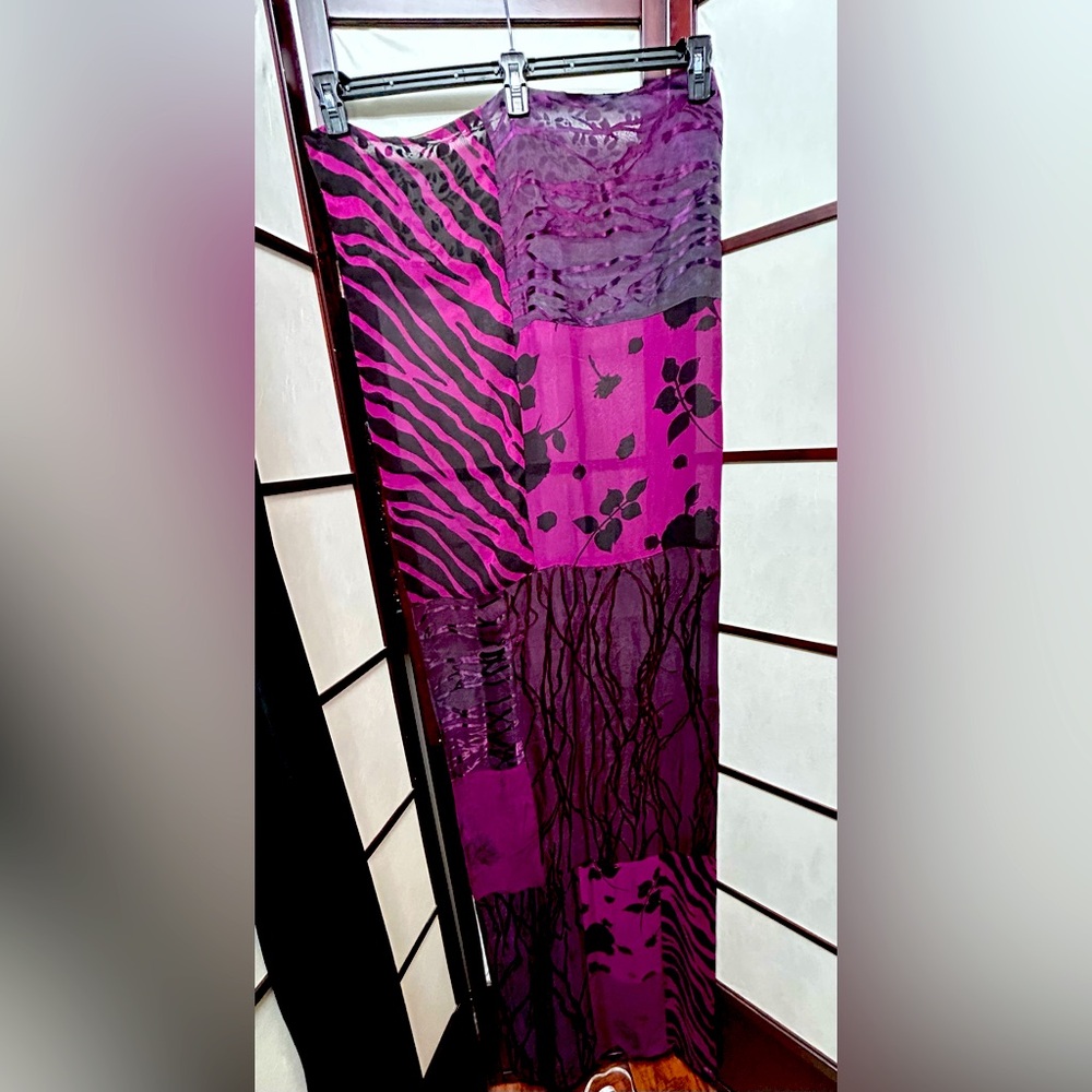 Designer shawl 70.5x20 inches.  Two sided scarf multiple panel designs